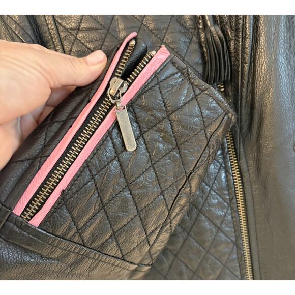 Harley Davidson Pink Label Swarovski Crystal Leather Biker Jacket Womens M - Picture 9 of 17